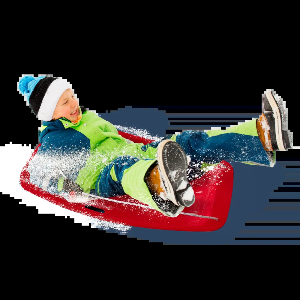 (2 Pack) Red Snow Toboggan Sled with Tow Rope, Red Plastic, Winter Accessories, Ages 3+ by