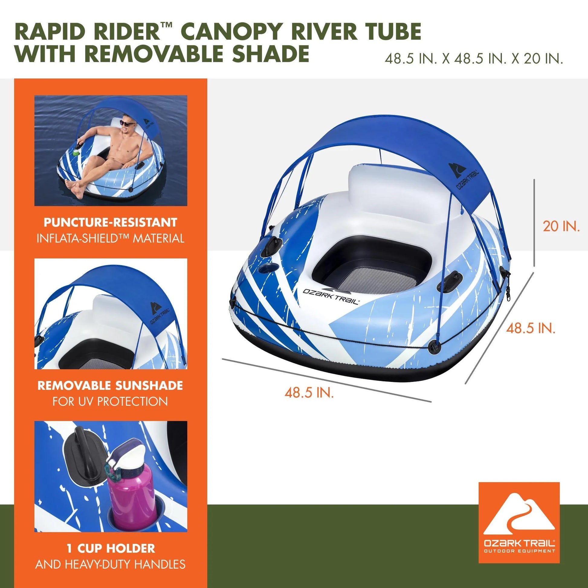 (2 Pack)  Rapid Rider Canopy River Tube with Removable Shade 48.5"