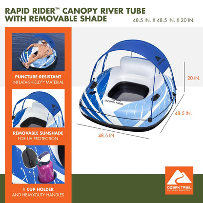 (2 Pack)  Rapid Rider Canopy River Tube with Removable Shade 48.5"