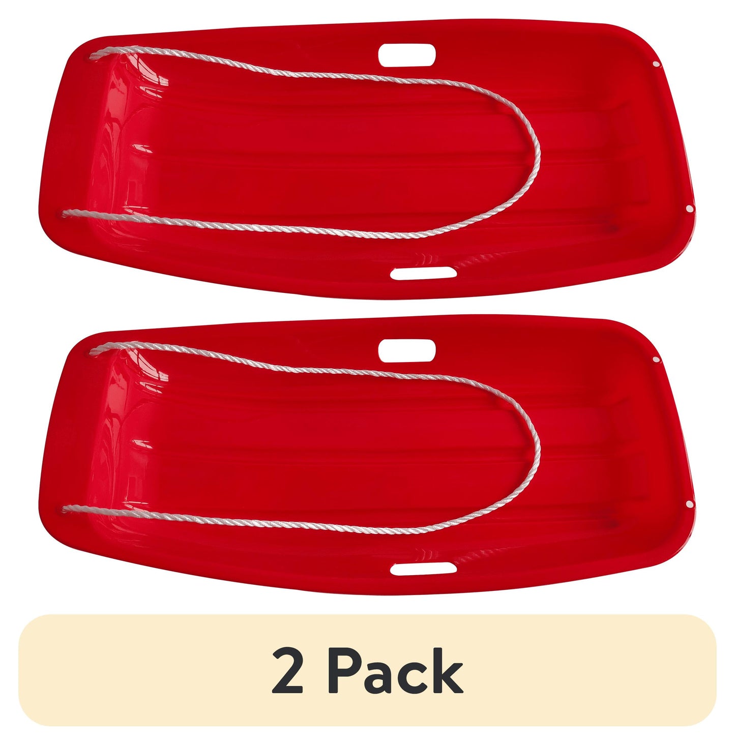 (2 Pack) Red Snow Toboggan Sled with Tow Rope, Red Plastic, Winter Accessories, Ages 3+ by